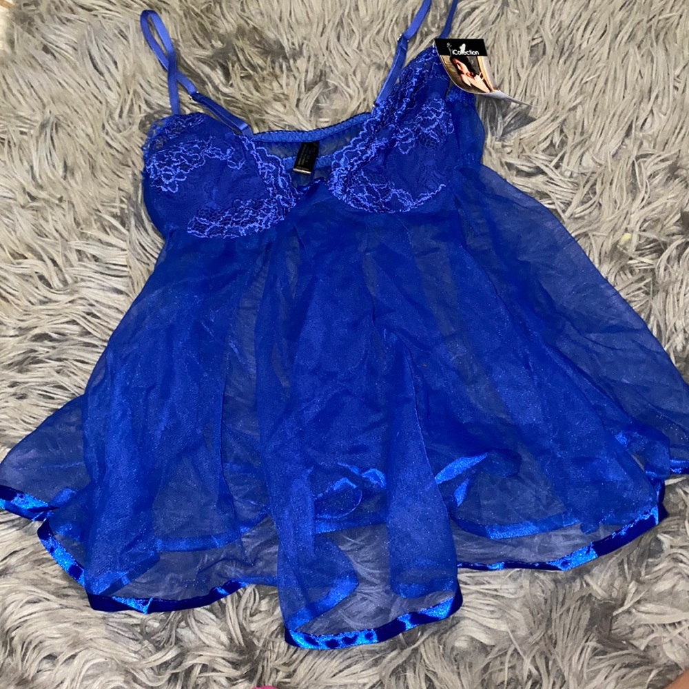 Blue babydoll with matching panty and robe